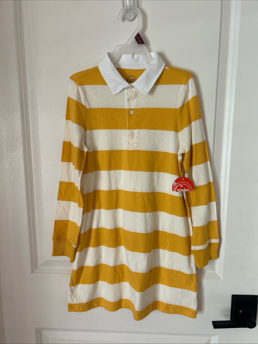 Girls Rugby Dress Sz S 6-6X Long Sleeve Button Collar White Gold Striped Preppy